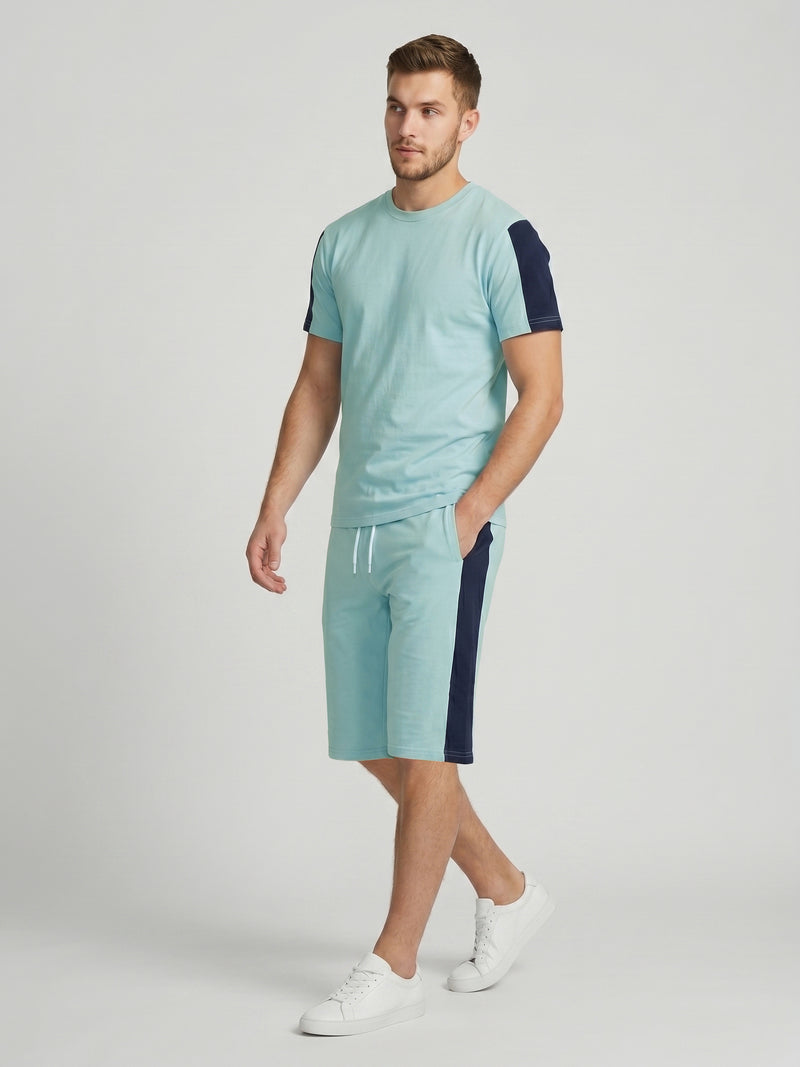 Summer Co Ord Set For Men-Cyan Blue-BE2592