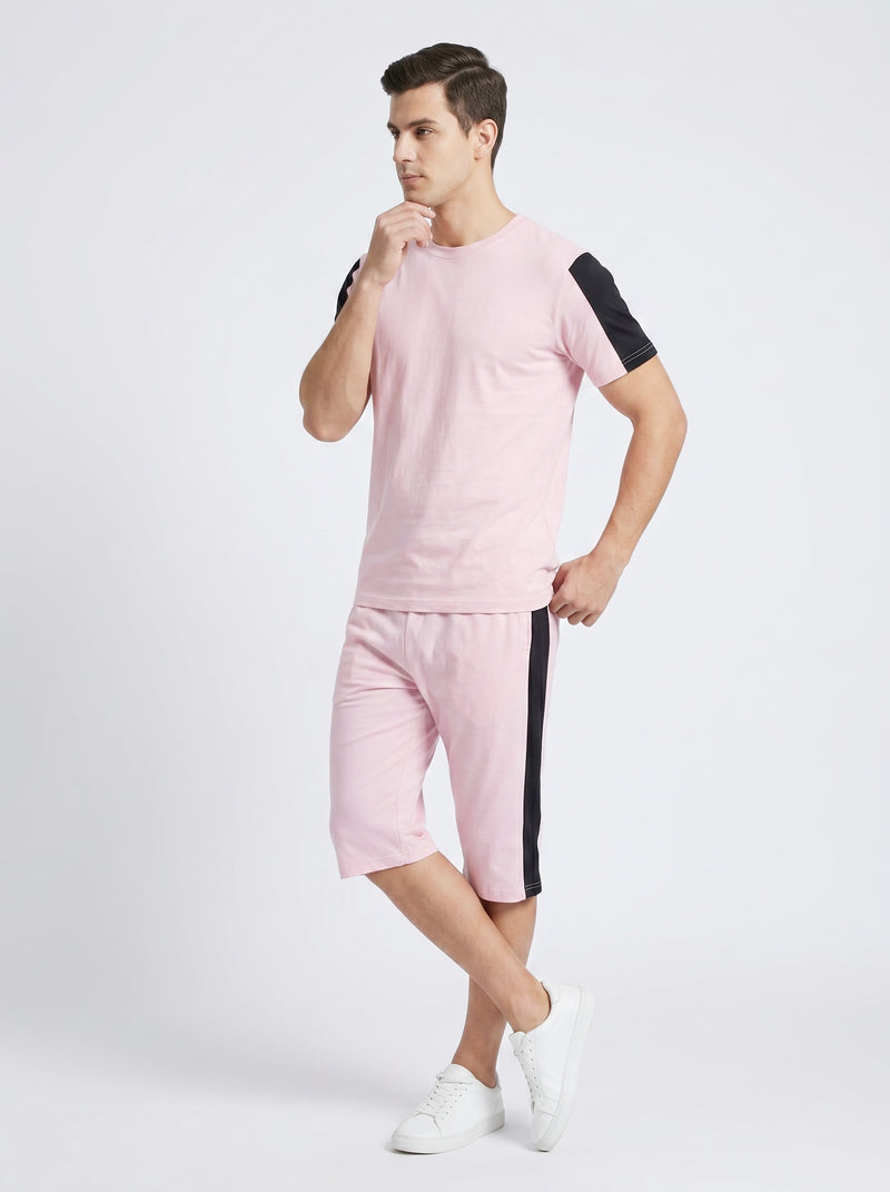 Summer Co Ord Set For Men-Light Pink-BE9583