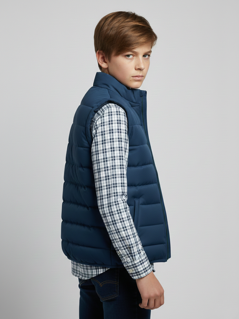 Payper Winter Sleeveless Zipper Mockneck Jacket For Kids-Sea Blue-PSJ10