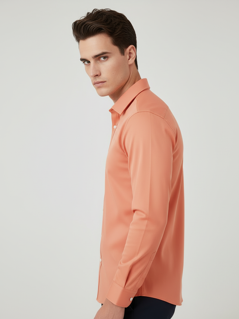 Rawgear 4 Side Lycra Slim Fit Long Sleeve Casual Shirt For Men-Peach-RG12