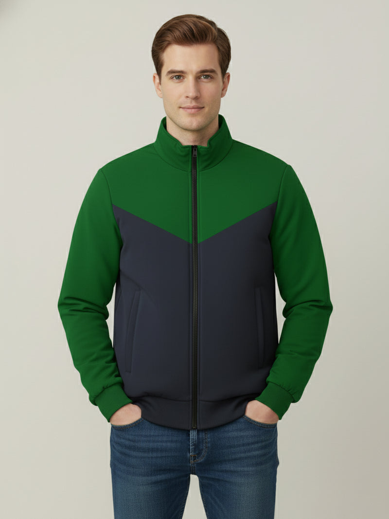 Payper Winter Zipper Mockneck Jacket For Men-Green & Dark Navy-PH26