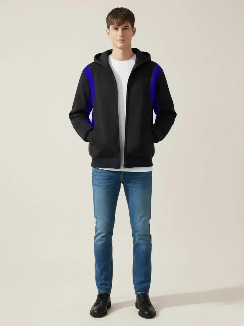 Louis Vicaci Zipper Winter Jacket For Men-Black With Royal Blue-PH12