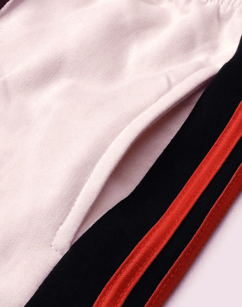 Louis Vicaci Fleece Zipper Tracksuit For Ladies Smoke Pink with Black & Red Stripe-BR1111