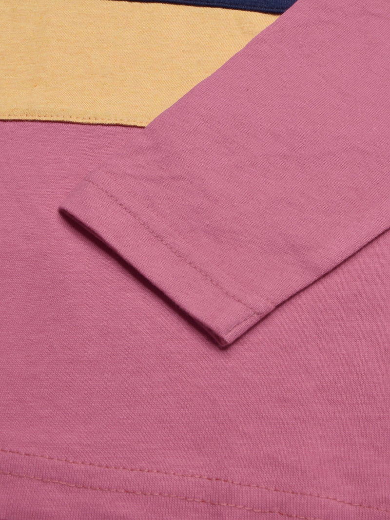 HB Crew Neck Long Sleeve Single Jersey Tee Shirt For Kids-Pink with Stripes-SP1715/RT2419