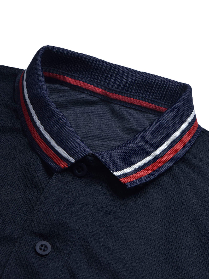 LV Summer Dry Fit Polo Shirt For Men-Navy with White & Pink Panels-BE1708/BR13917