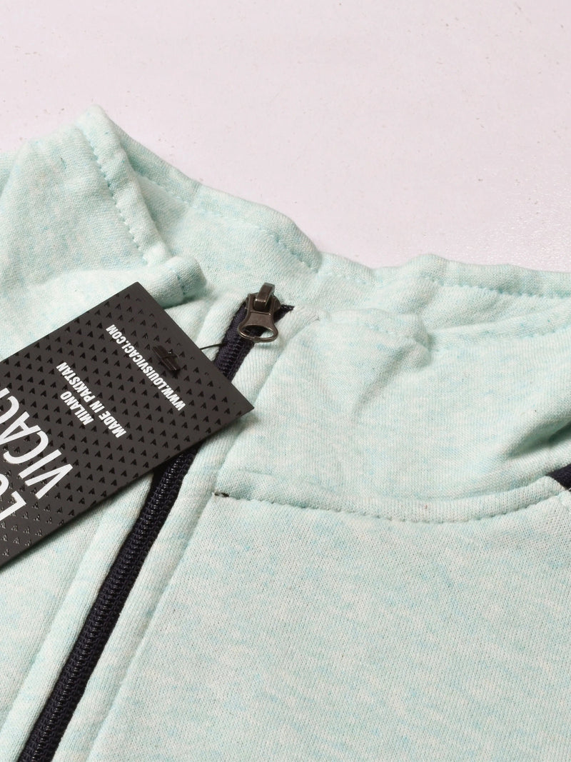 Louis Vicaci Fleece Zipper Tracksuit For Ladies Green Melange with Black Stripe-RT2121