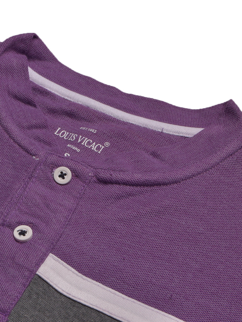 Louis Vicaci P.Q Long Sleeve Henley Shirt For Men-Purple with Charcoal-BE956