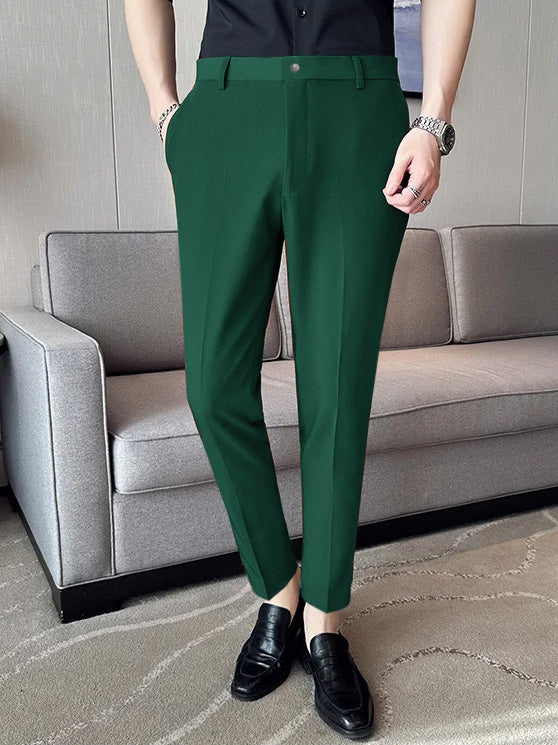 Louis Vicaci Interlock Stretchy Slim Fit Pent For Men-Dark Green-BR13259