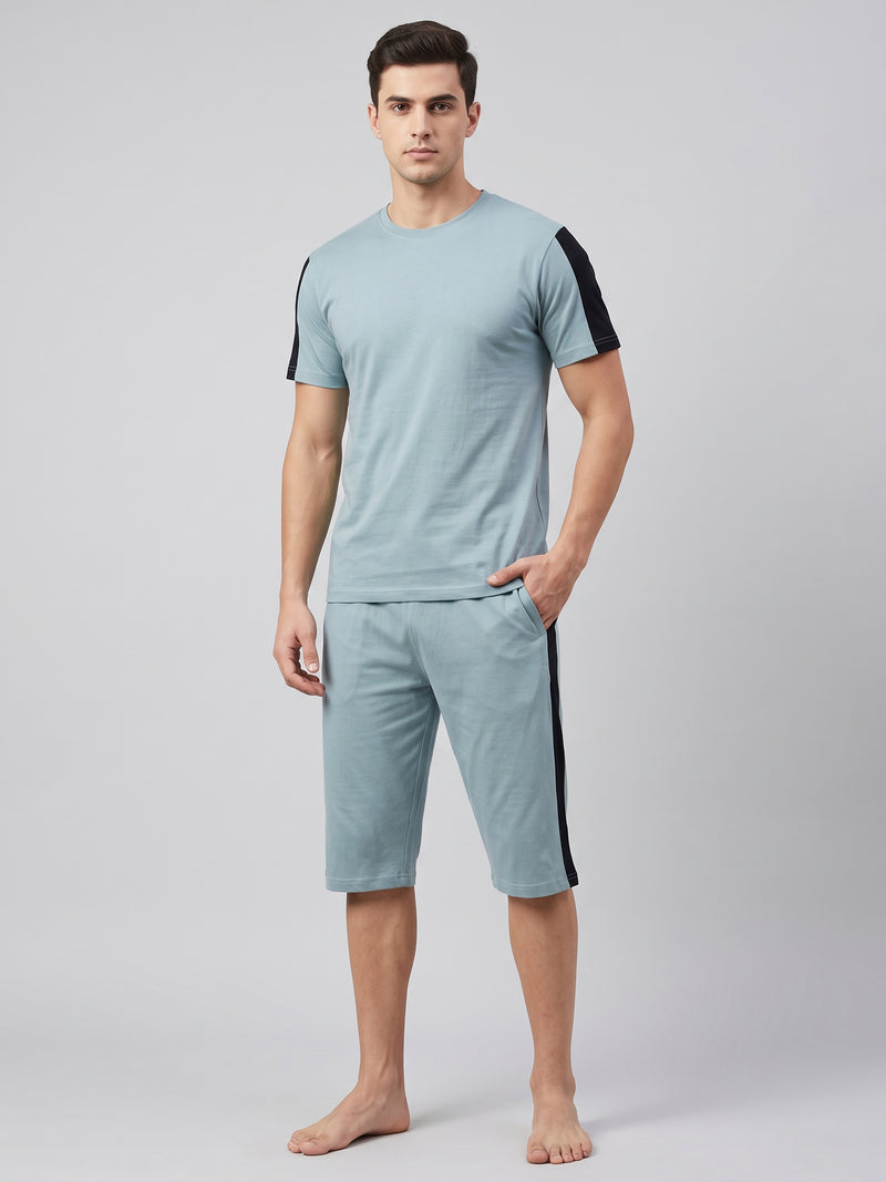 Summer Co Ord Set For Men-Light Blue-BE0051