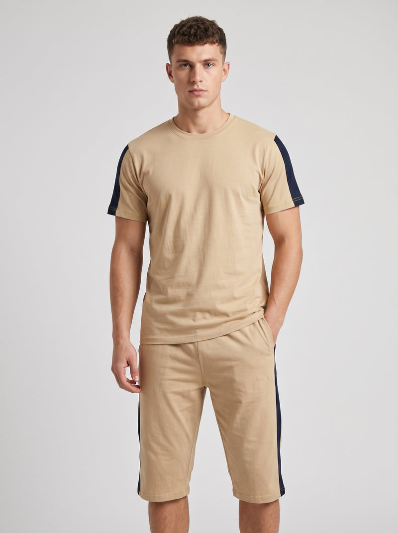 Summer Co Ord Set For Men-Khaki-BE5521