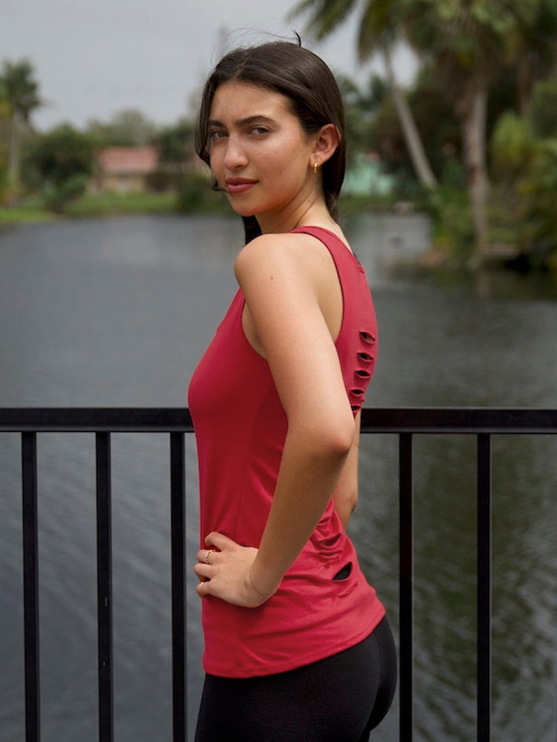 Popular Sports Laser Cut Open Back Sleeveless Shirt For Women-Red-BR13712