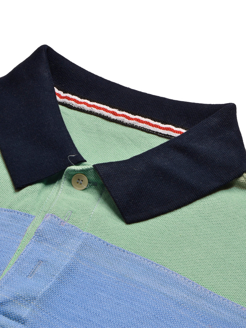 NXT Summer Polo Shirt For Men-Grey with Sky & Green Panel-BE689/BR12942