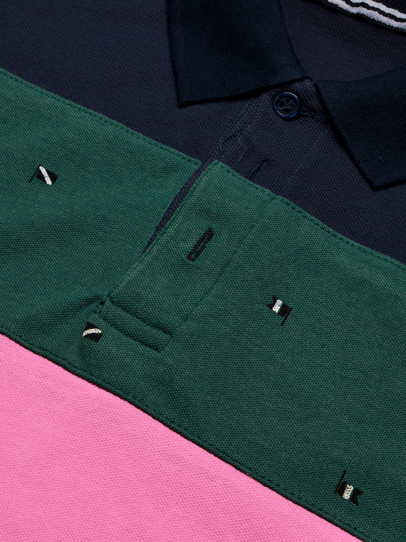 NXT Summer Polo Shirt For Men-Pink with Navy & Green-BE685/BR12938
