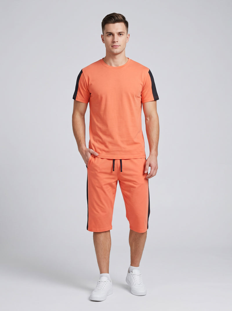 Summer Co Ord Set For Men-Light Orange-BE5453