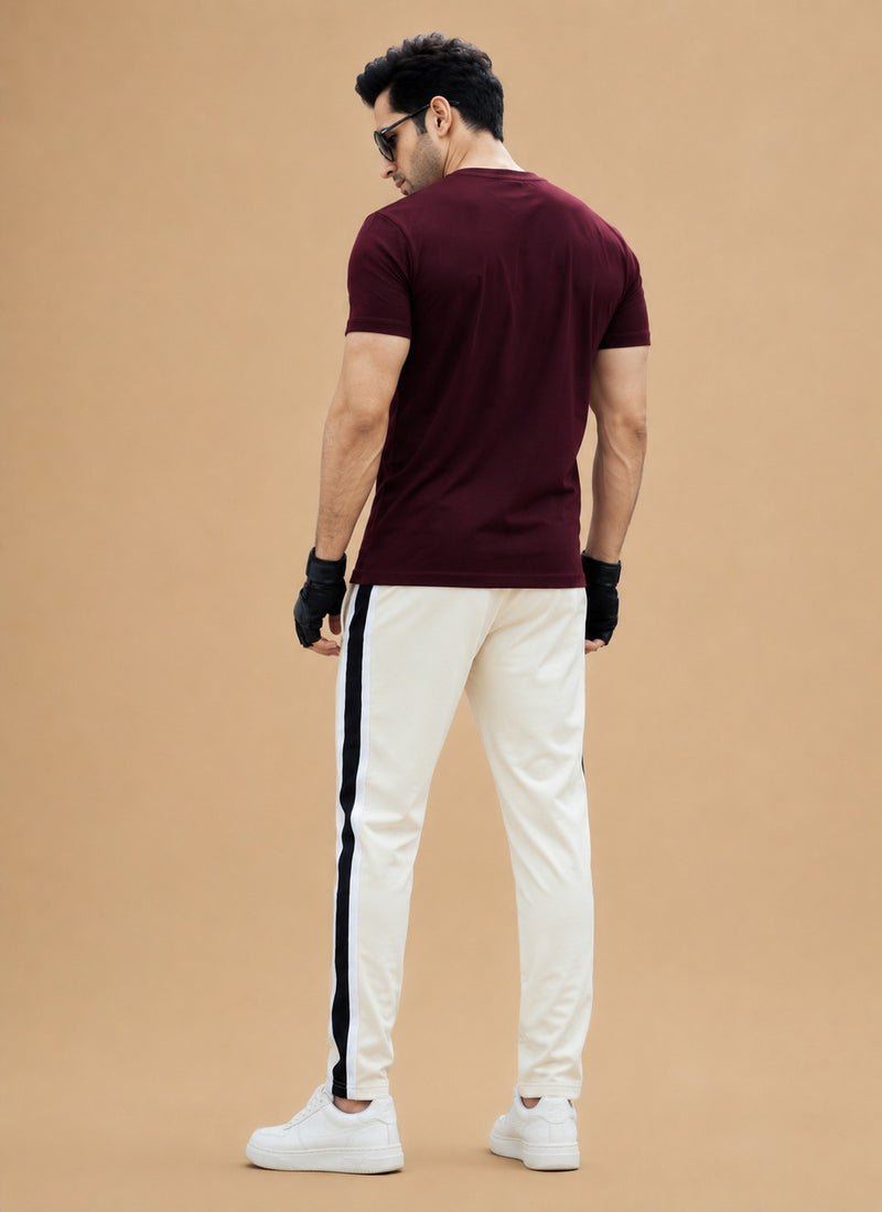 Stylish Regular Fit Summer Trouser For Men-Skin With Navy & White Stripers-A11