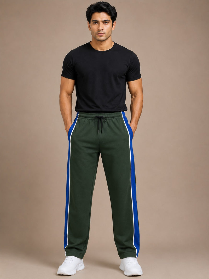 Stylish Regular Fit Summer Trouser For Men-Olive With Navy & White Stripers-A12