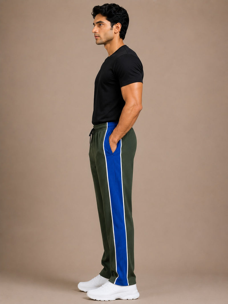 Stylish Regular Fit Summer Trouser For Men-Olive With Navy & White Stripers-A12