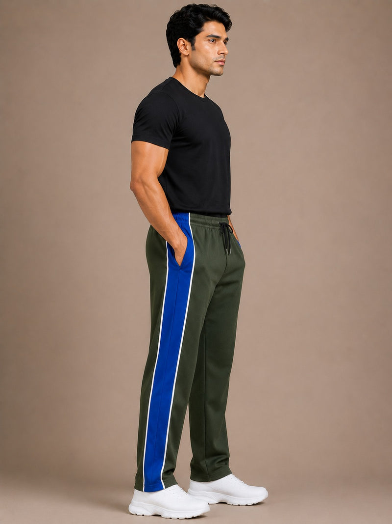 Stylish Regular Fit Summer Trouser For Men-Olive With Navy & White Stripers-A12