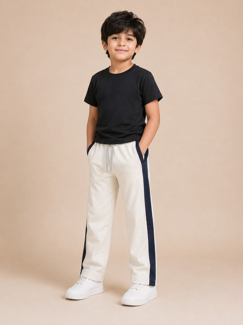 Premium Boys Trouser-White with Navy-T13