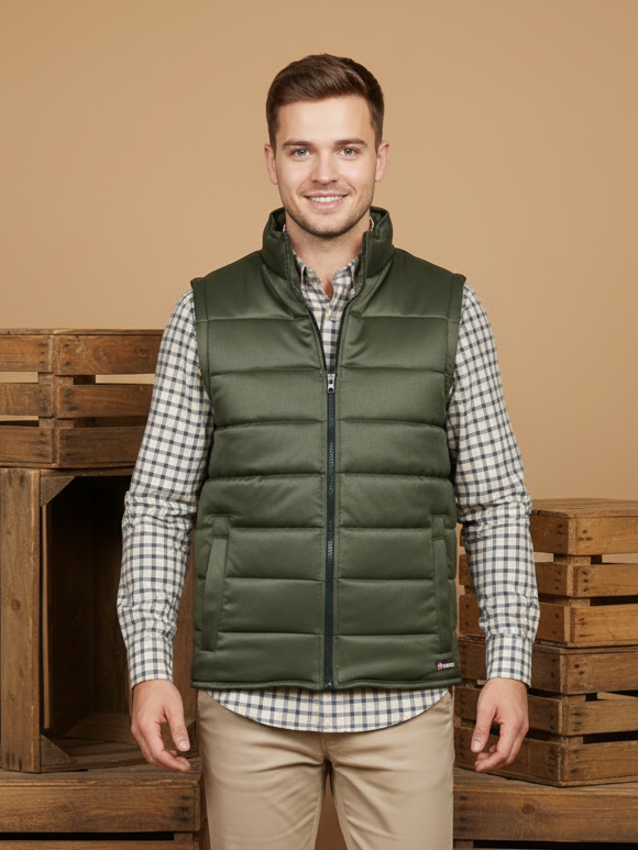 Payper Winter Sleeveless Zipper Mockneck Jacket For Men-Olive Green-PH41
