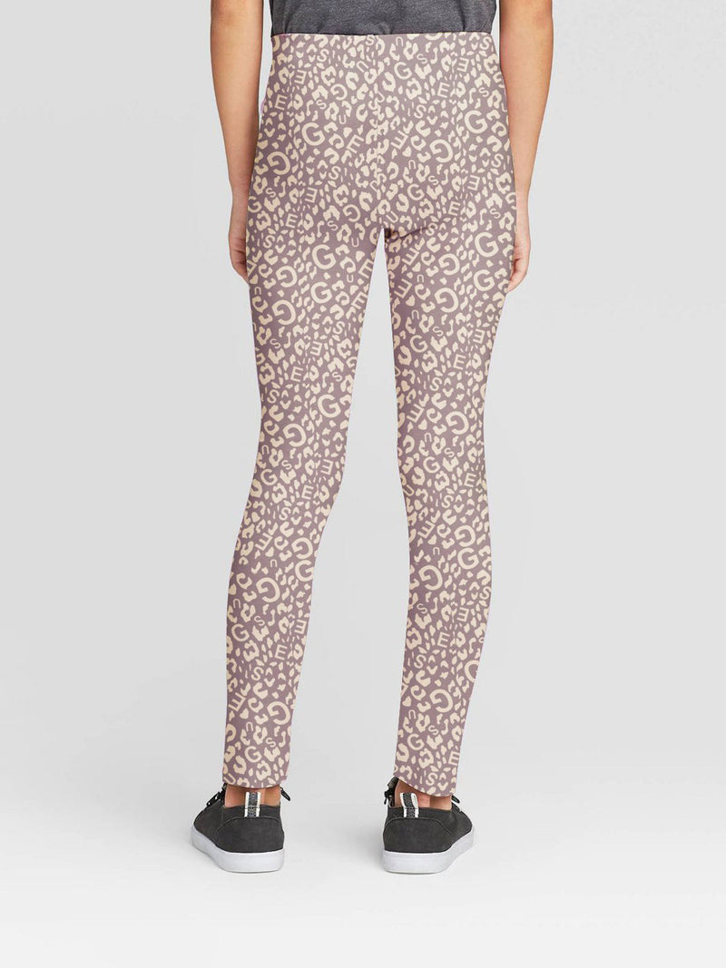 Guess Stylish Tights Leggings For Girls-Dark Tea Pink with Allover Print-RT2507