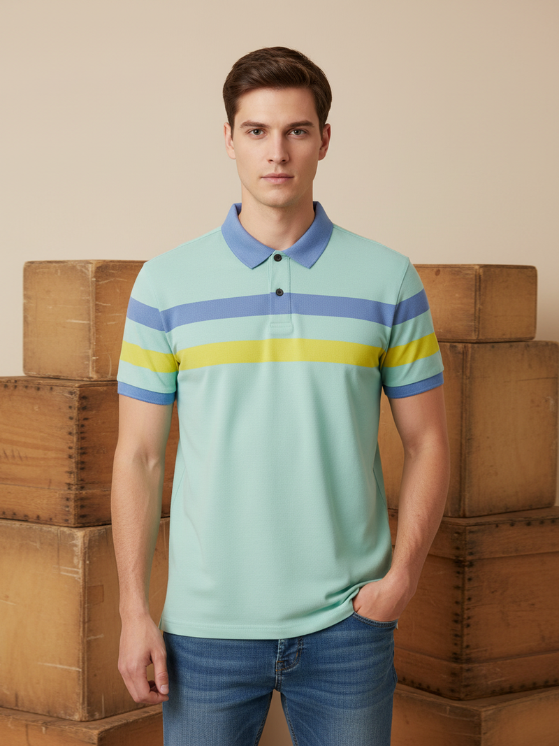 NXT Summer Polo Shirt For Men-Sky With Stripes-SP1512/RT2353