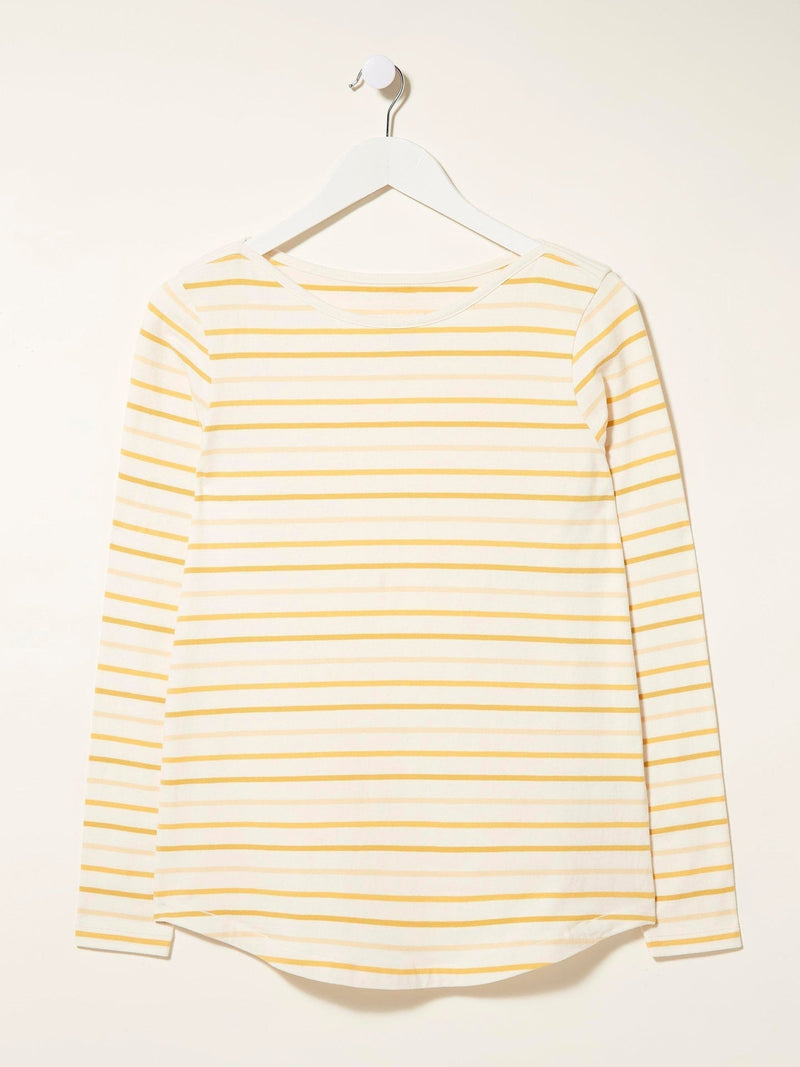 Next Long Sleeve Crew Neck Jersey Lycra Strech Blouse For Ladies-White With Stripes-AN3891