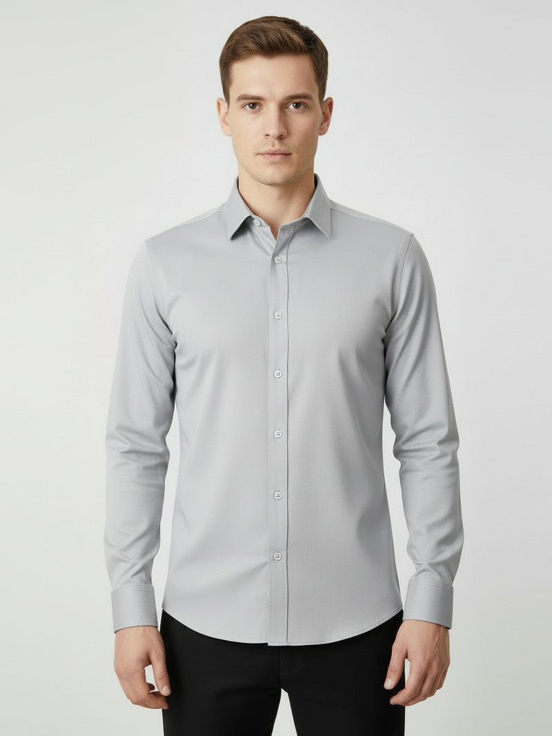 Rawgear 4 Side Lycra Slim Fit Long Sleeve Casual Shirt For Men-Light Grey-RG03