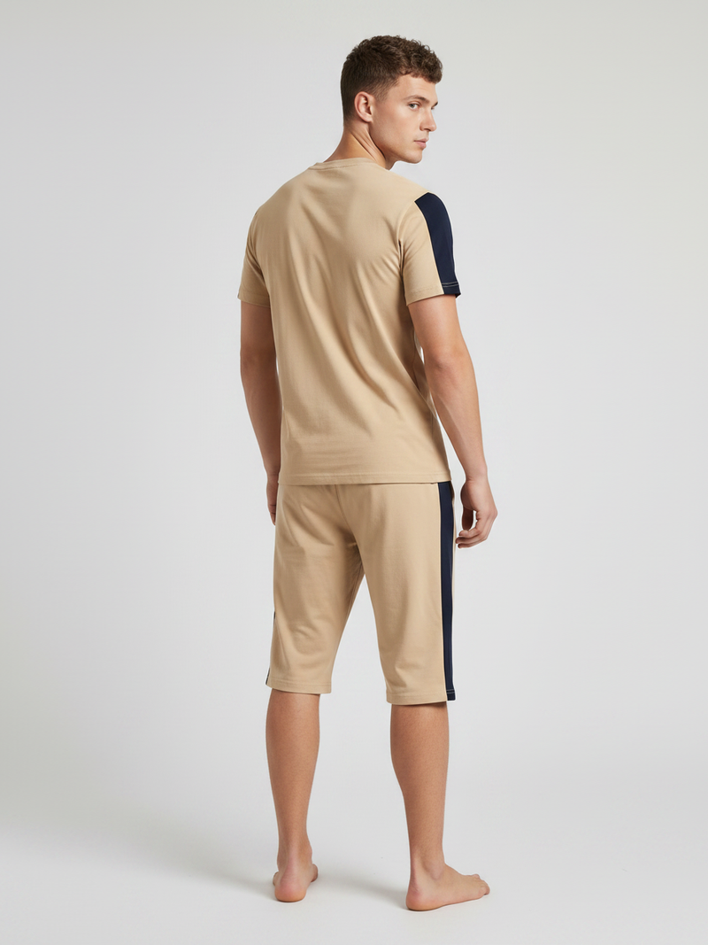 Summer Co Ord Set For Men-Khaki-BE5521